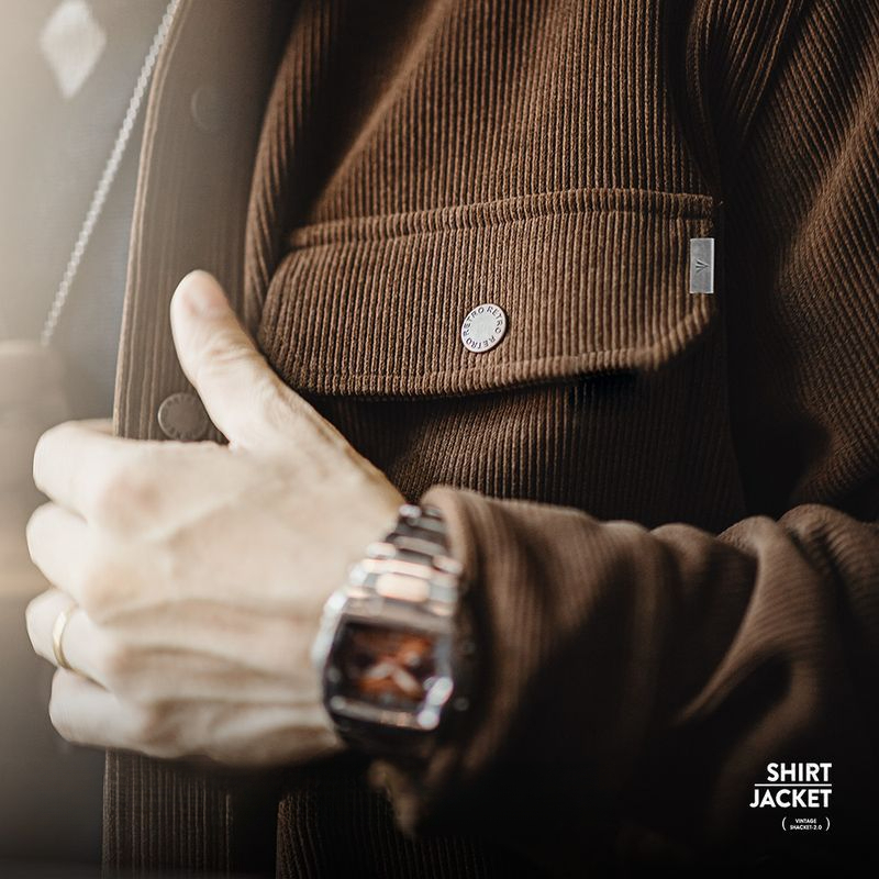 美式復古重磅針織條絨襯衫夾克仿燈芯絨翻領外套男秋冬季-Retro's Wear