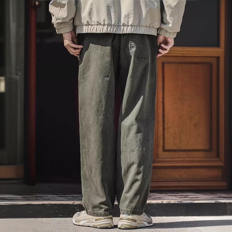 秋冬款美式重磅水洗工裝褲子男士寬鬆直筒闊腿休閒長褲