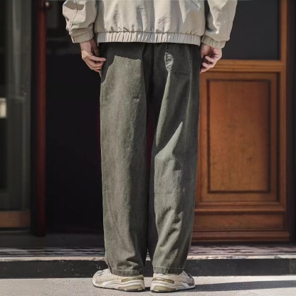 秋冬款美式重磅水洗工裝褲子男士寬鬆直筒闊腿休閒長褲