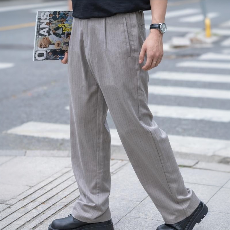 老錢風夏季薄款直筒西褲男透氣垂感寬鬆百搭休閒長褲