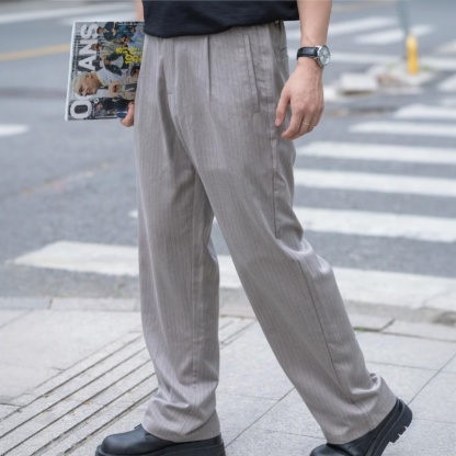 老錢風夏季薄款直筒西褲男透氣垂感寬鬆百搭休閒長褲