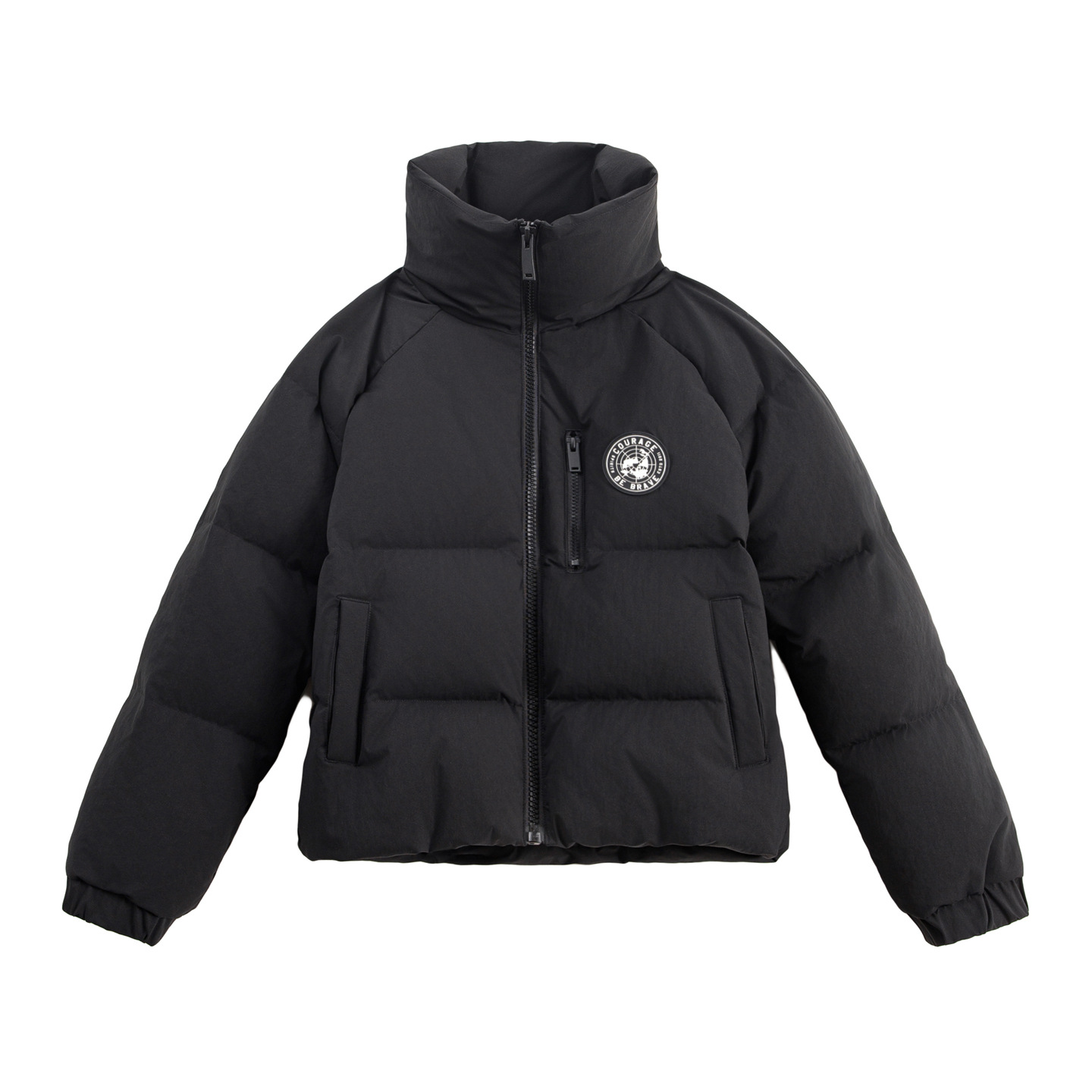 黑色90白鴨防鑽絨高立翻領短款加厚保暖麵包羽絨服外套女士冬