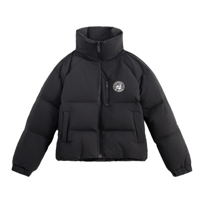 黑色90白鴨防鑽絨高立翻領短款加厚保暖麵包羽絨服外套女士冬