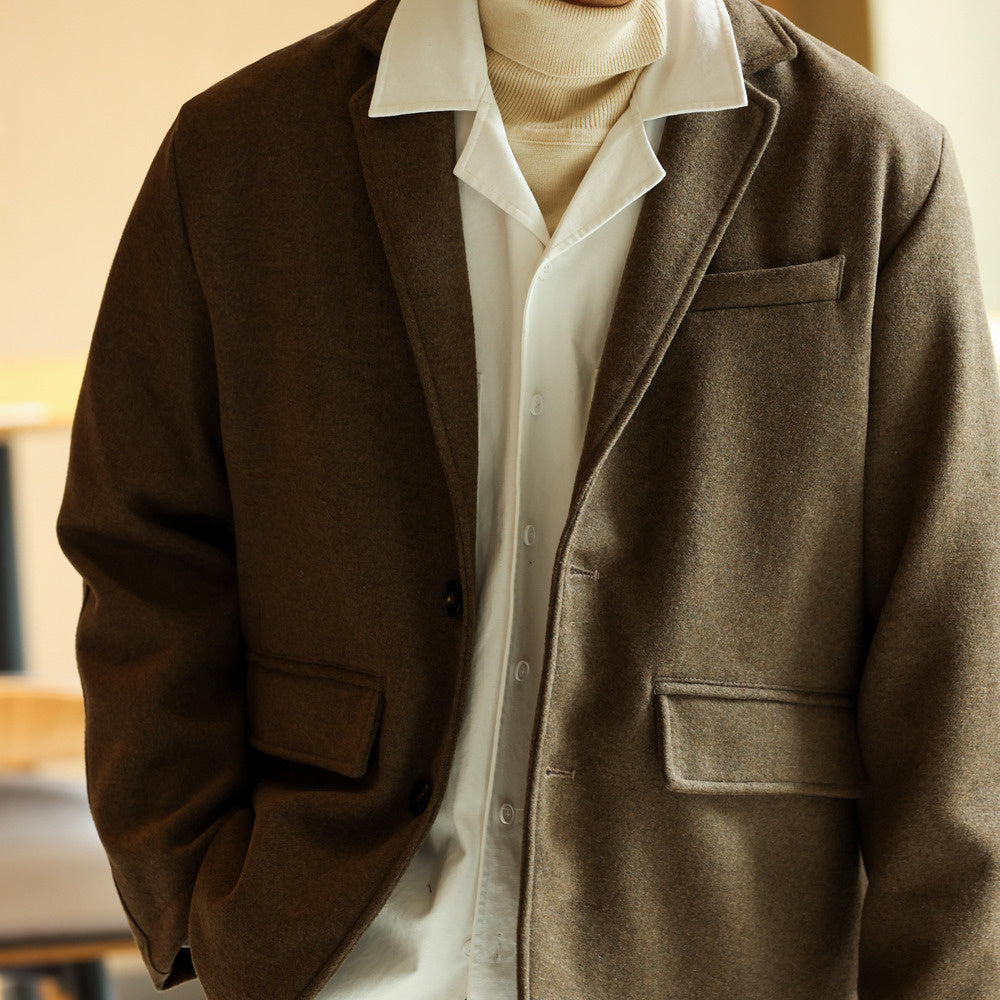 法式720g重磅羊毛混紡休閒西服男平駁領毛呢西裝外套冬