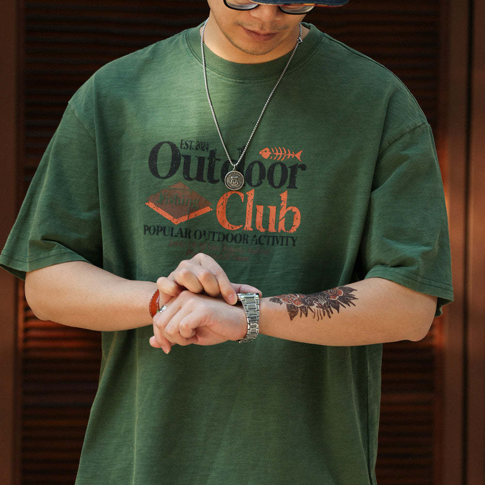 美式復古竹節棉圓領T恤男250g純棉圓領安可拉紅短袖TEE