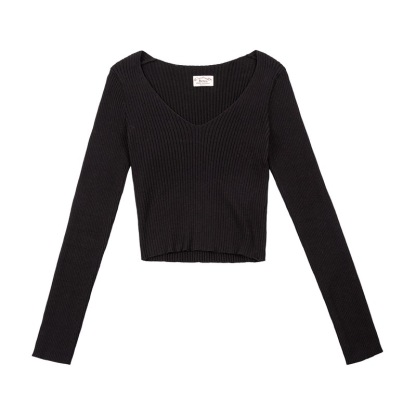 馬登女裝美式復古針織衫純棉內搭V領打底秋冬短款純色修身女上衣-Retro's Wear