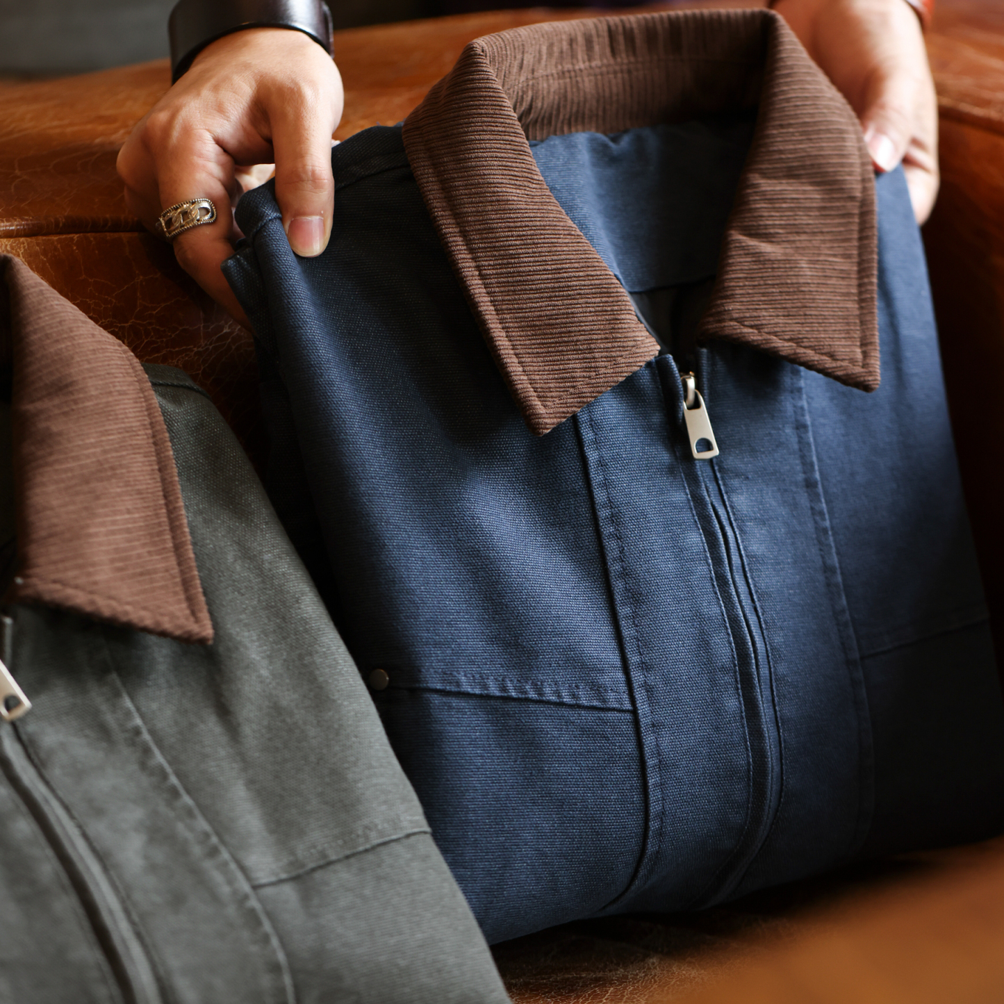 美式復古巴恩風工裝夾克男霜感珠帆硬漢燈芯絨領外套秋