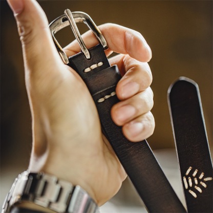 復古黑色頭層牛皮腰帶阿美咔嘰針扣腰鏈配飾真皮皮帶男士-Retro's Wear