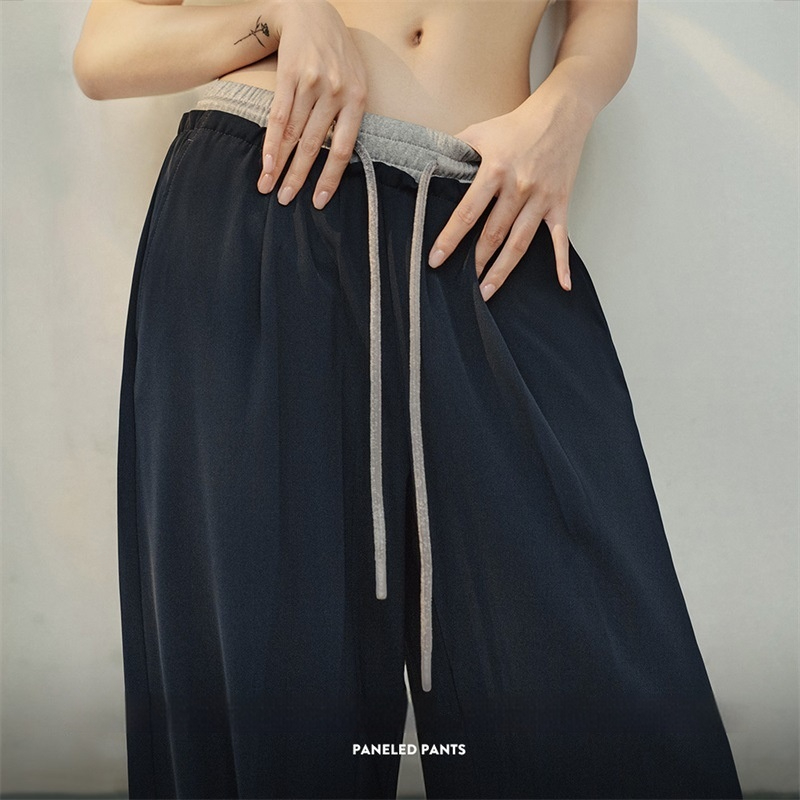 美式抽繩鬆緊腰闊腿褲寬鬆顯瘦直筒休閒長褲垂墜感拖地褲秋女-Retro's Wear