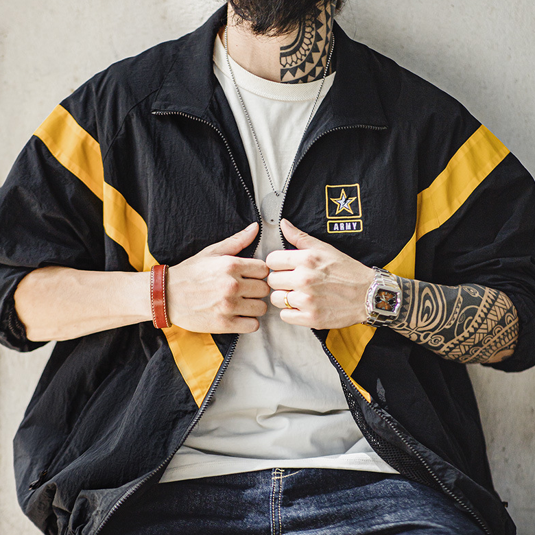 美式復古ARMY訓練服夾克IPFU運動撞色寬鬆立領外套男秋-Retro's Wear