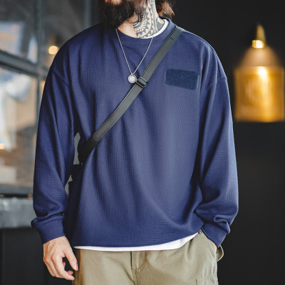 马登工装 美式休闲华夫格长袖T圆领魔术贴叠穿卫衣男秋-Retro's Wear