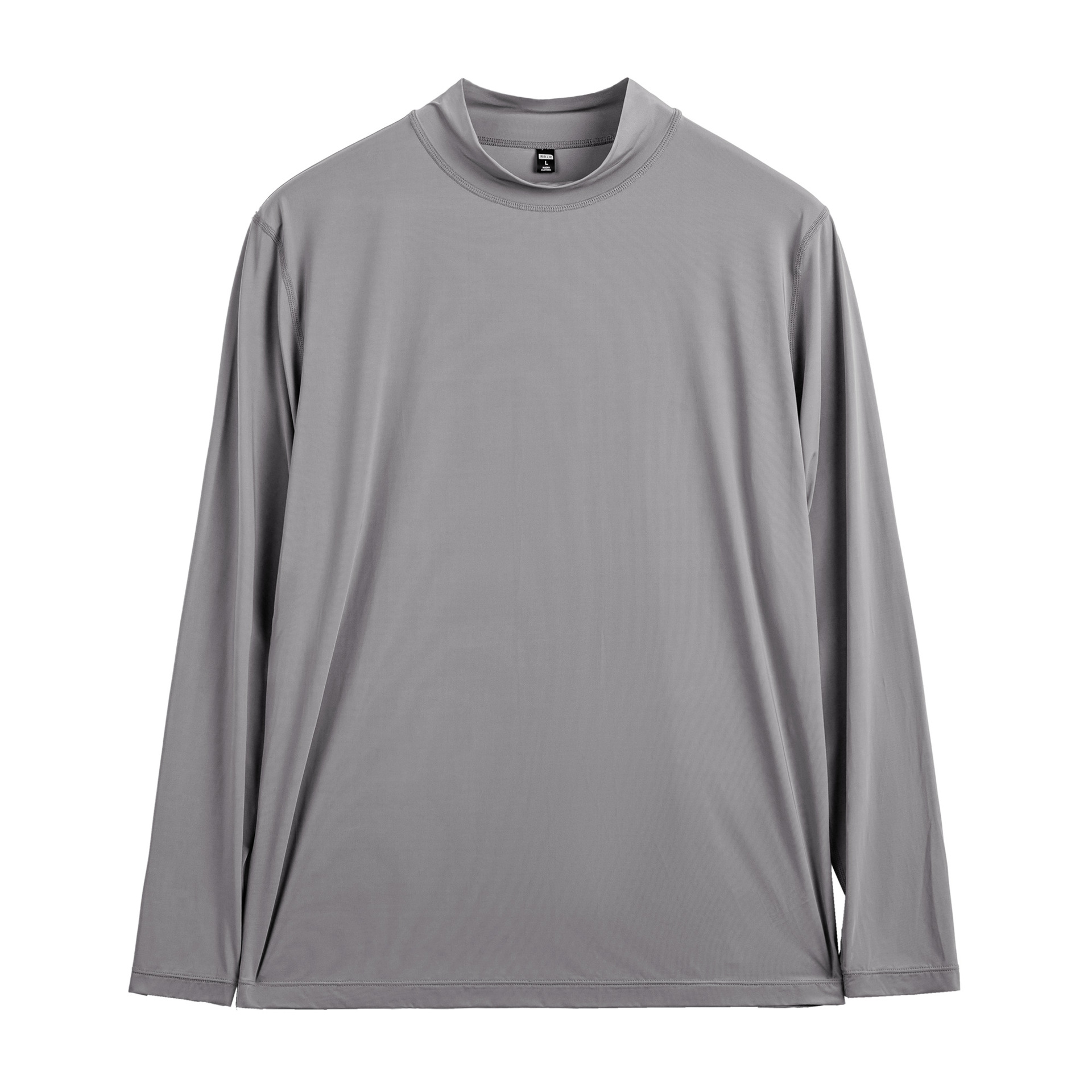 美式半高領長袖T恤健身彈力灰色修身冰絲內搭打底男士秋