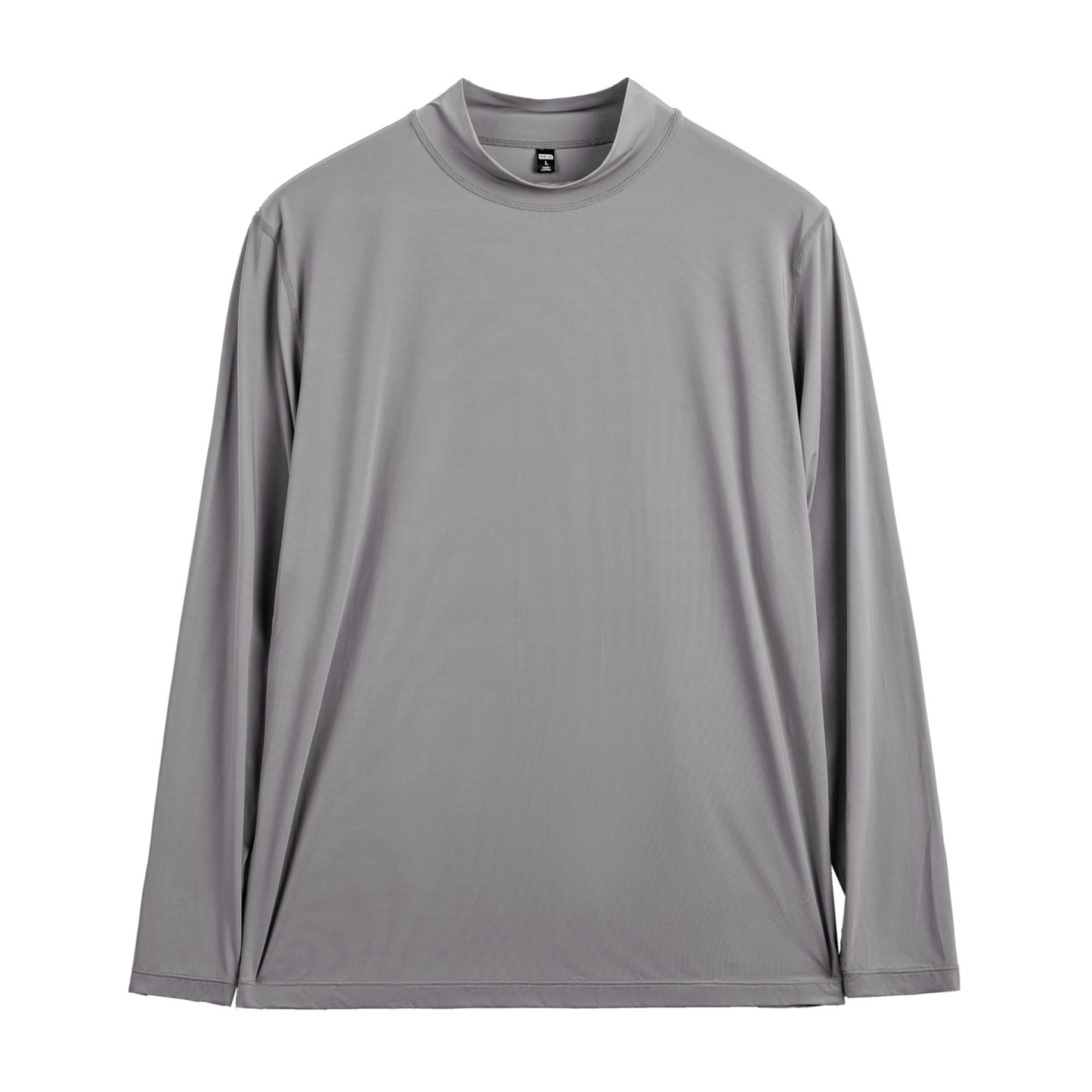 美式半高領長袖T恤健身彈力灰色修身冰絲內搭打底男士秋