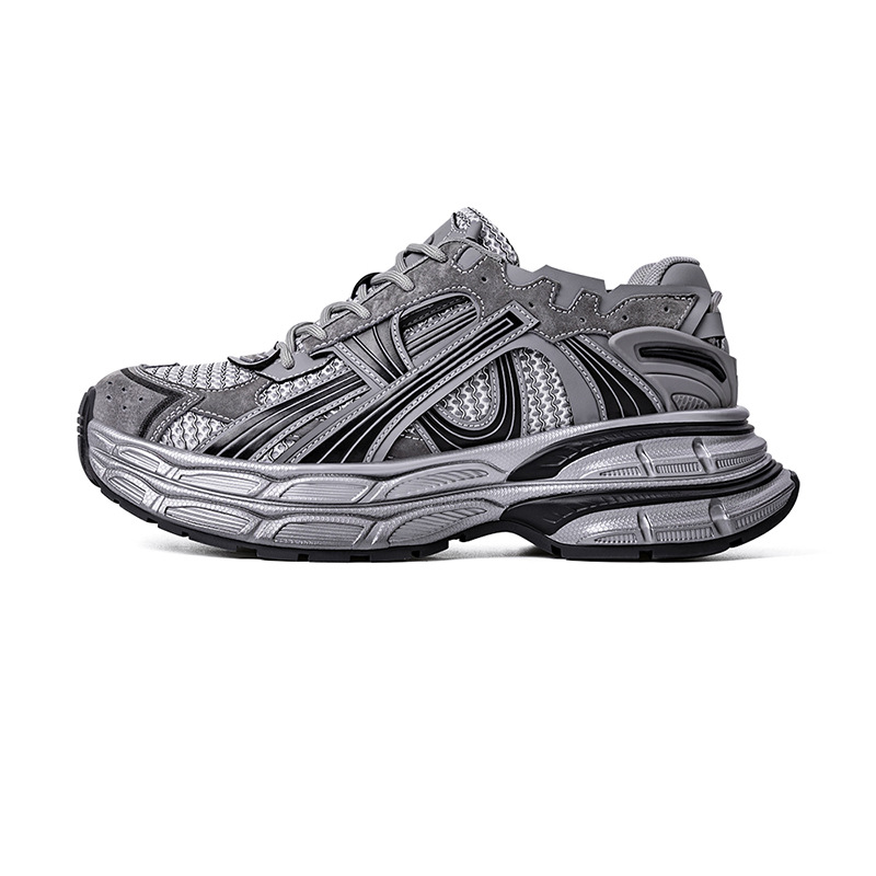 MRA機甲風老爹鞋男款夏季透氣銀色復古慢跑鞋厚底增高運動休閒鞋