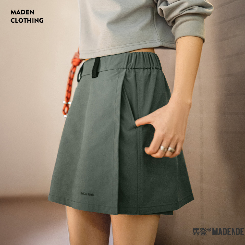 夏日美式工裝假兩件短裙褲山系徒步不走光百搭鬆緊腰褲子女