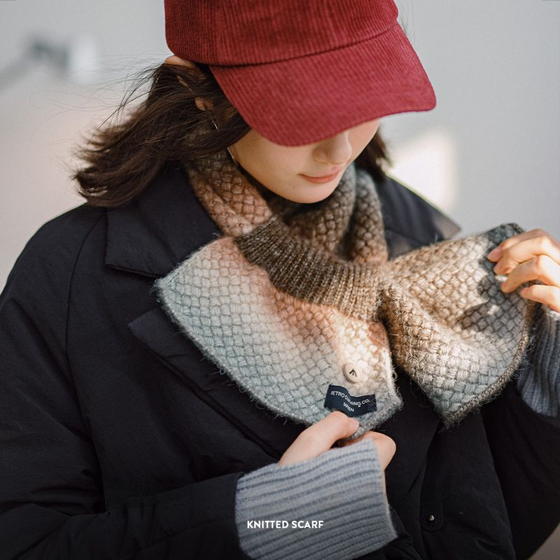 漸變保暖針織彩色圍脖復古軟糯彩色高級感加厚保暖圍巾冬季女-Retro's Wear