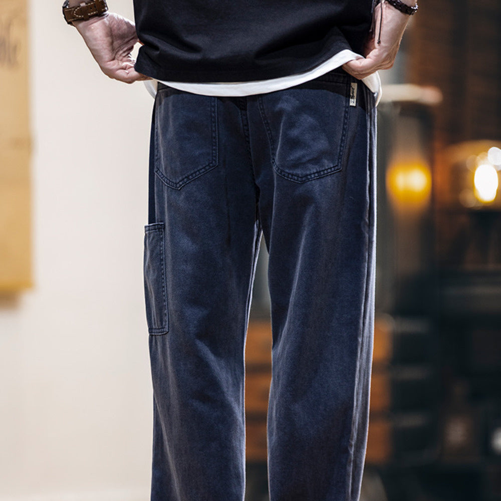 美式復古水洗做舊牛仔褲男2025春夏新款寬鬆直筒褲純棉休閒長褲
