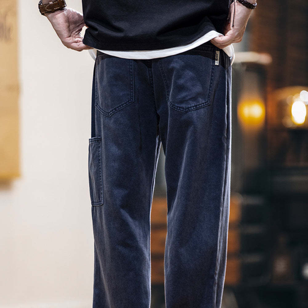 美式復古水洗做舊牛仔褲男2025春夏新款寬鬆直筒褲純棉休閒長褲