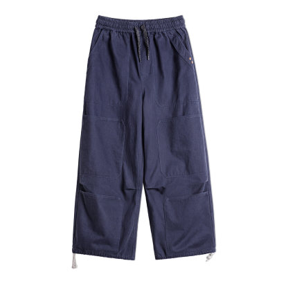 美式復古水洗多口袋工裝伐木褲純棉闊腿束脚休閒褲子男春