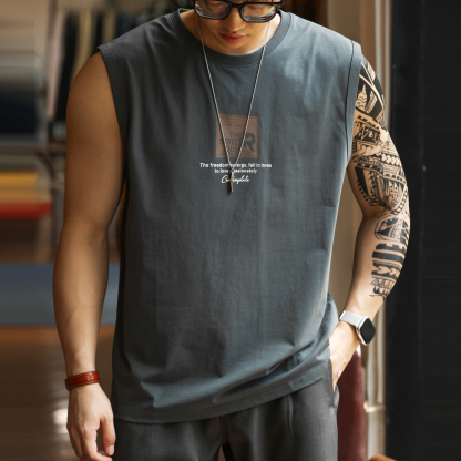 美式休閒安可拉紅色背心男夏日印花凉感運動坎肩無袖T恤