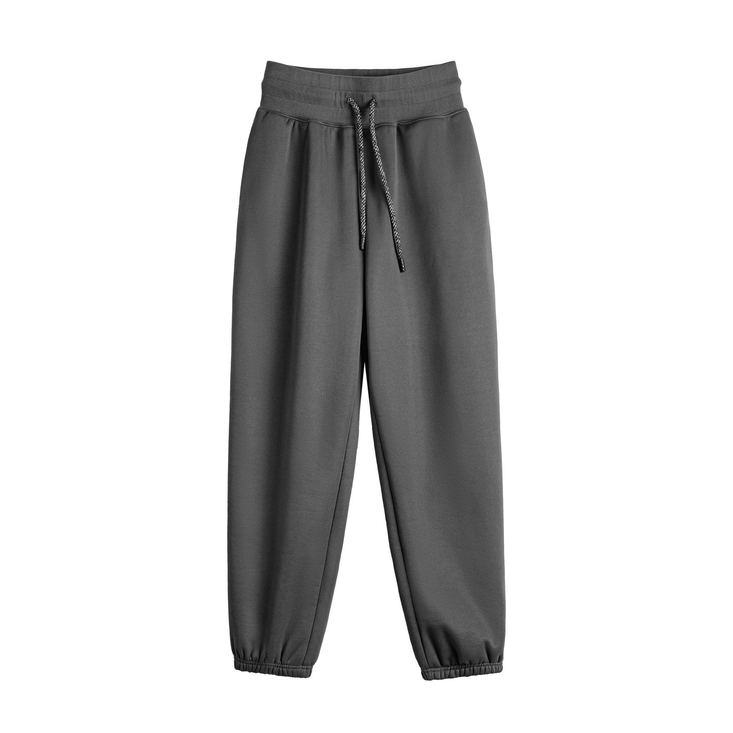 深灰色針織加絨厚保暖衛褲抽繩收口束脚休閒直筒長褲子女士冬