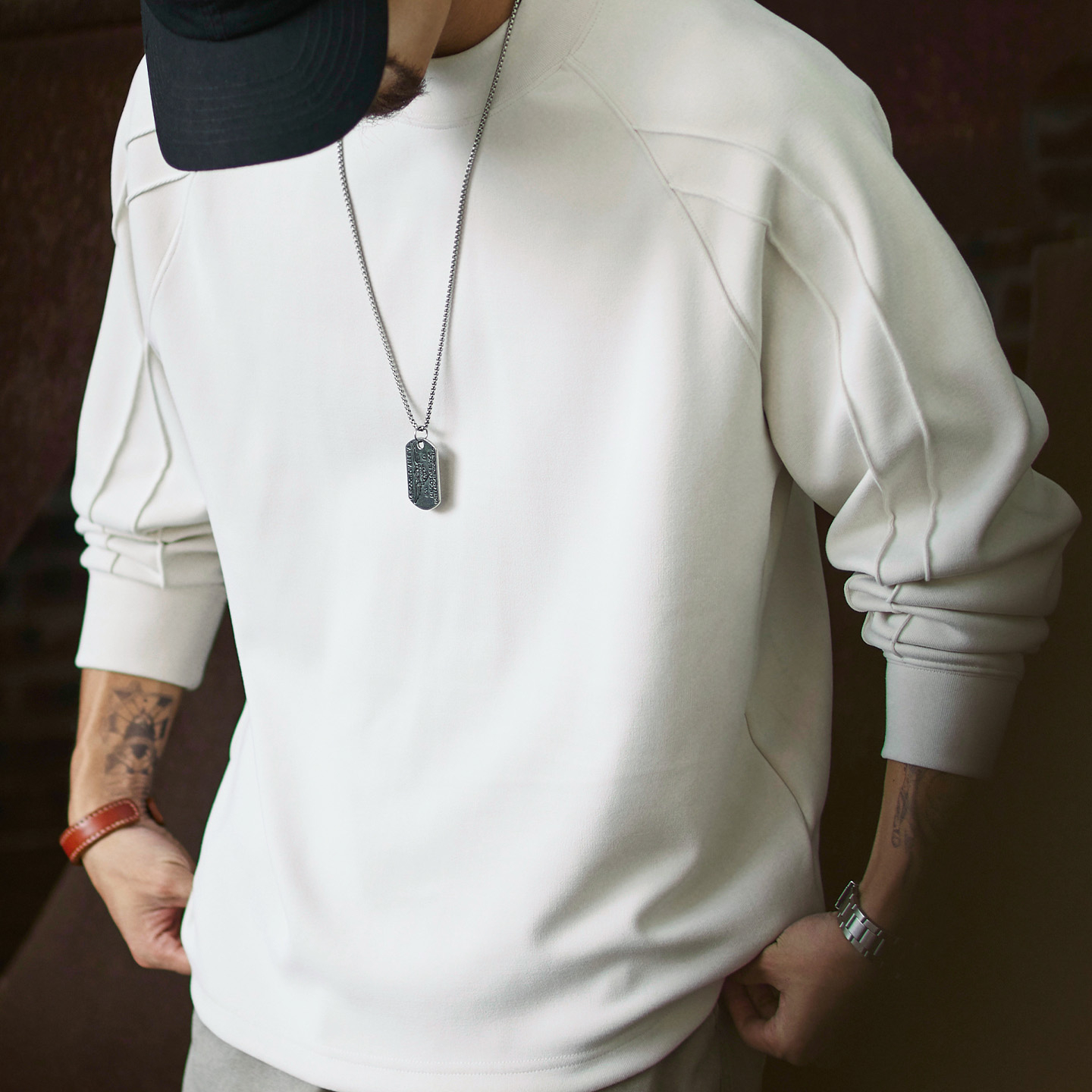 410g重磅科技保暖插肩長袖t恤男2025秋季新款寬鬆純色內搭打底衫