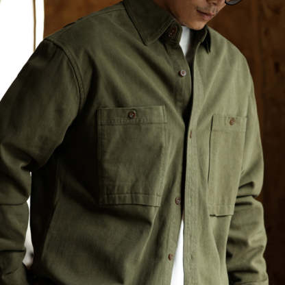 美德拉復古色系長袖襯衫男水洗純棉疊穿外搭日系襯衣外套秋-Retro's Wear