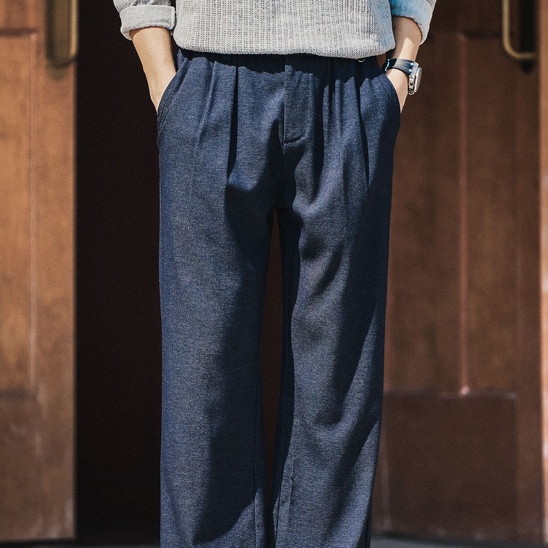 美式潮流水洗原色老錢風休閒褲男秋冬新款寬鬆直筒闊腿褲子