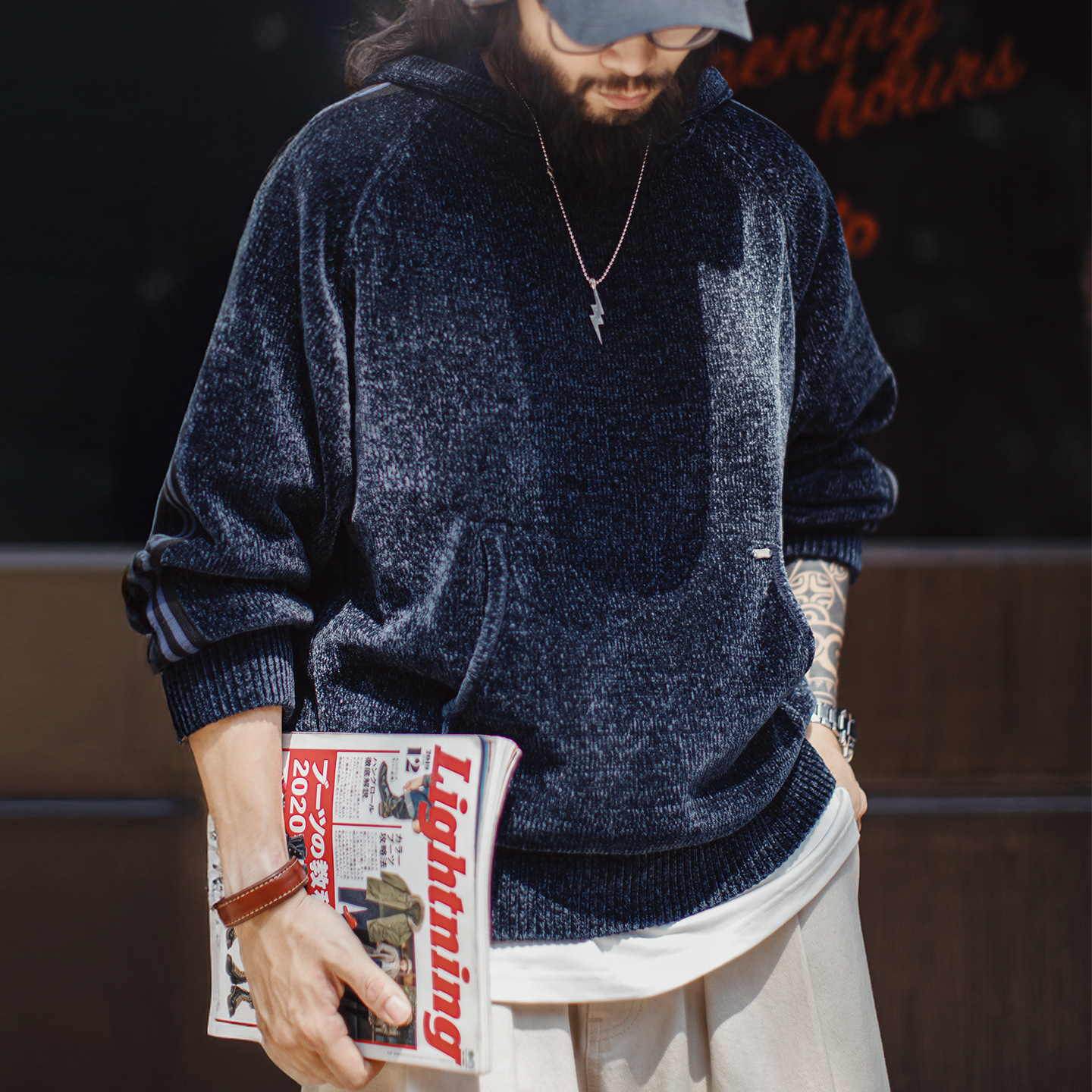 美式雪尼爾連帽衛衣套頭復古保暖燈芯絨加厚帽衫外套男冬