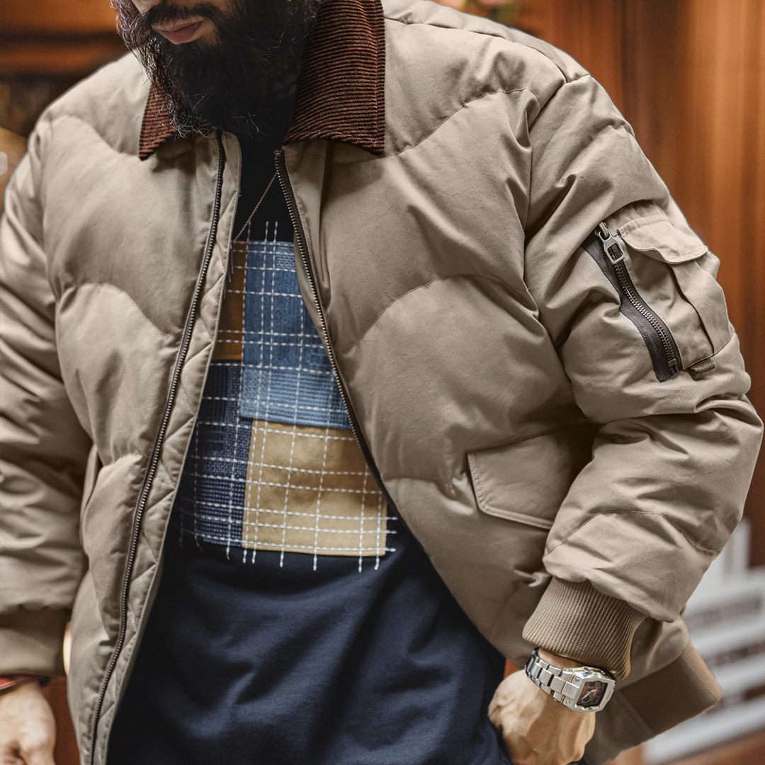 美式復古CWU45P飛行夾克短款翻領保暖轟炸機棉服外套男冬