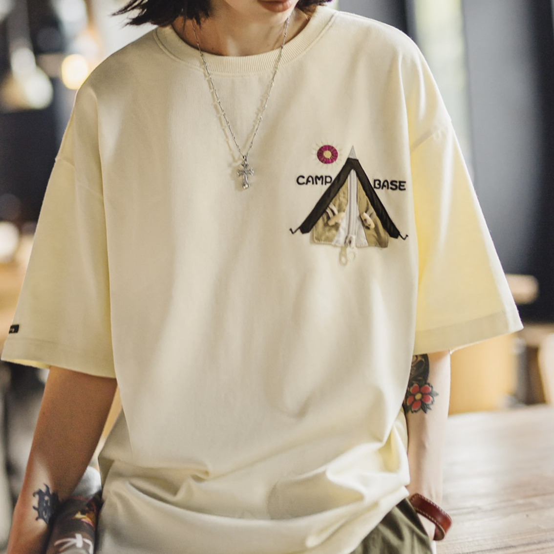 2025新純棉親膚短袖寬鬆落肩上衣吸濕純色T恤七分袖圓領衫女