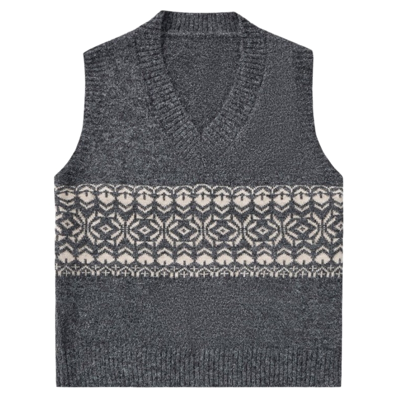 費爾島提花羊毛混紡毛衣背心男2025秋冬新款民族風加厚V領針織衫