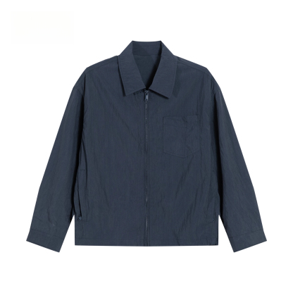 110g原紗萊賽爾薄款夾克男美式休閒拉鍊翻領外搭外套秋