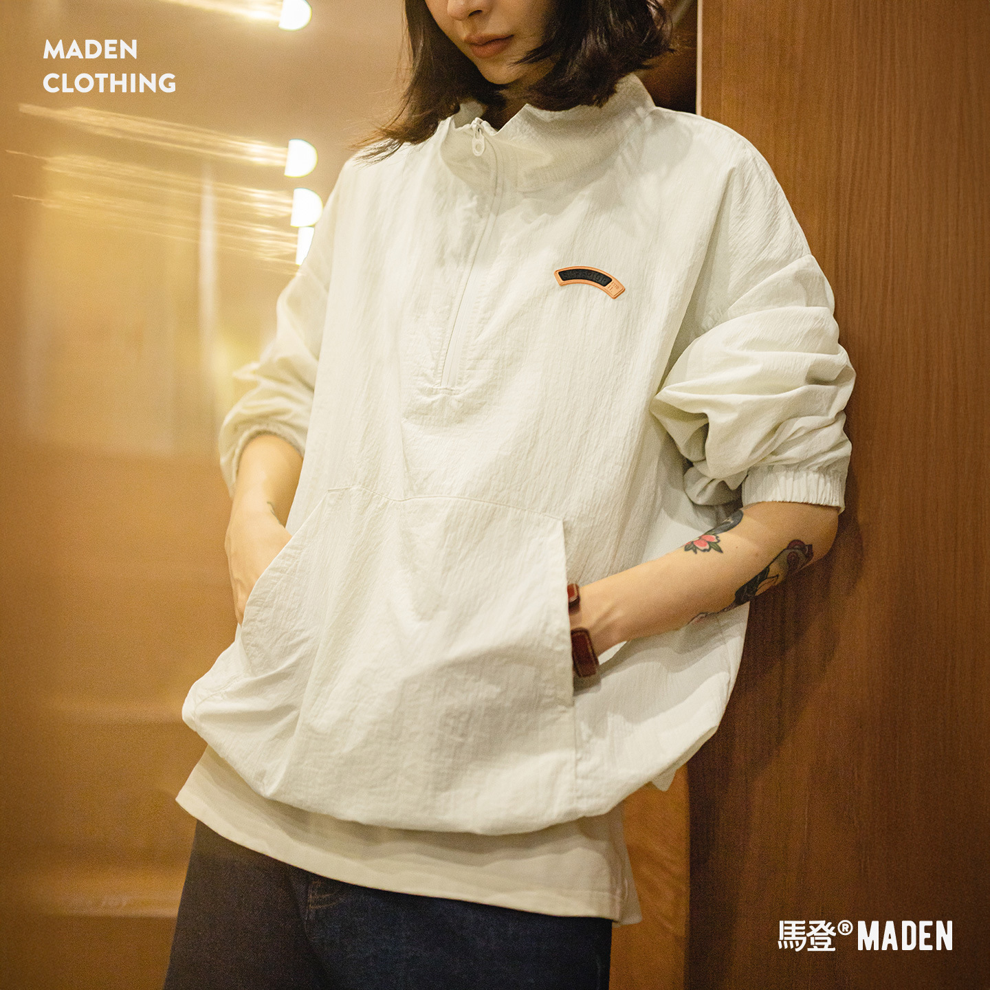 美式復古半拉鍊立領寬鬆夾克衛衣city girl運動套頭外套女夏