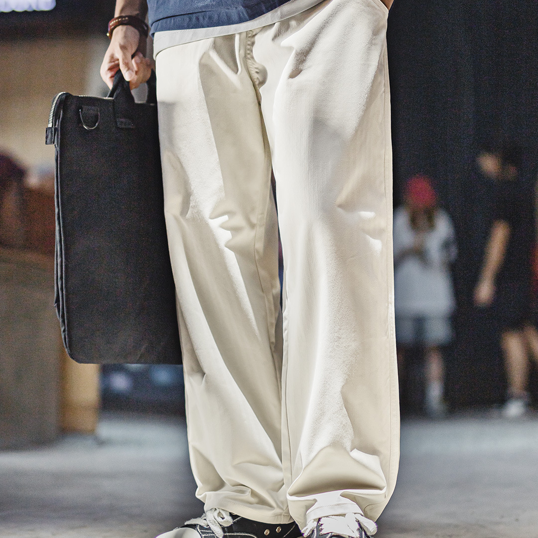 美式Easypants休閒褲白色通勤直筒寬鬆垂感長褲子男秋