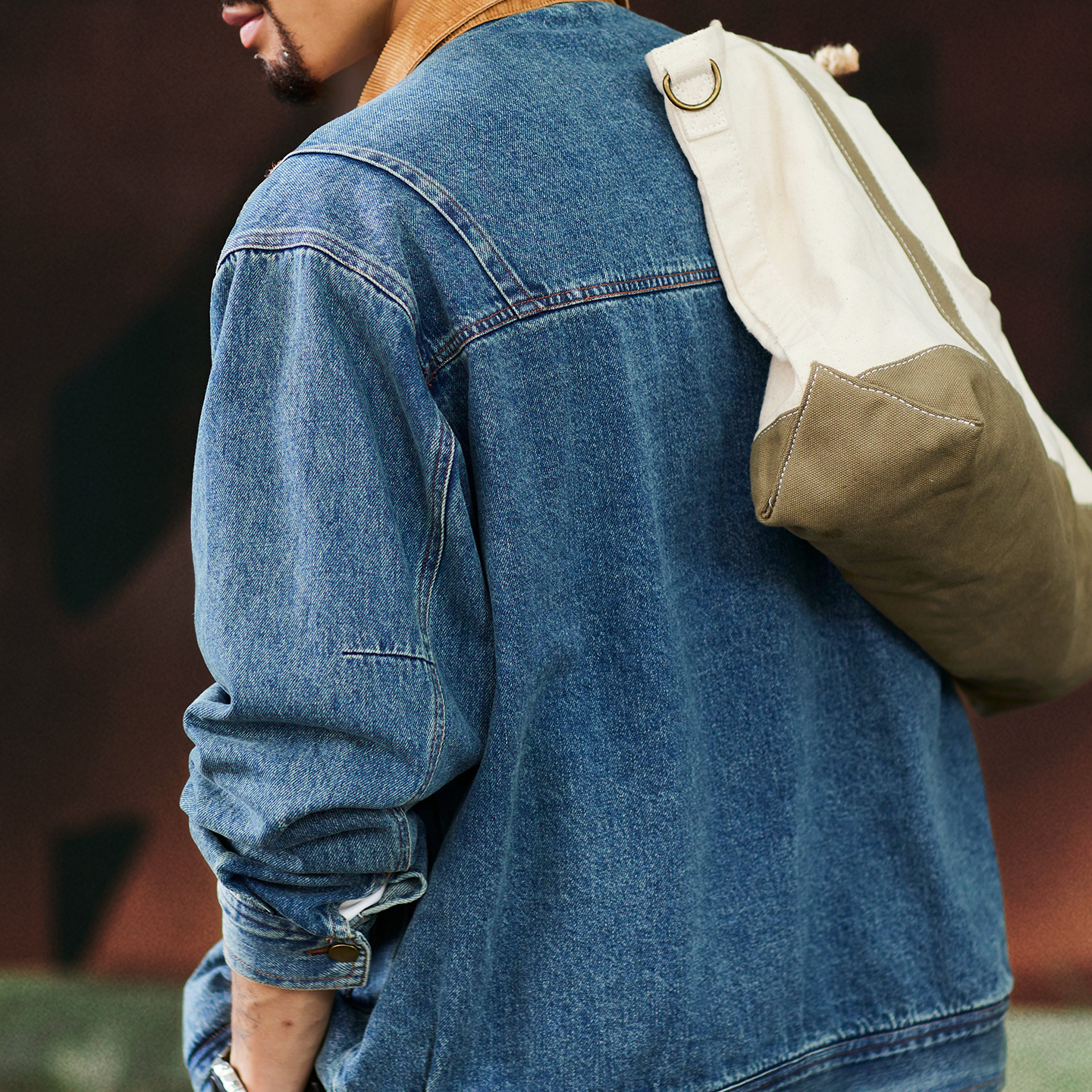 復古撞色燈芯絨翻領牛仔夾克男2025秋季新款寬鬆工裝休閒外套