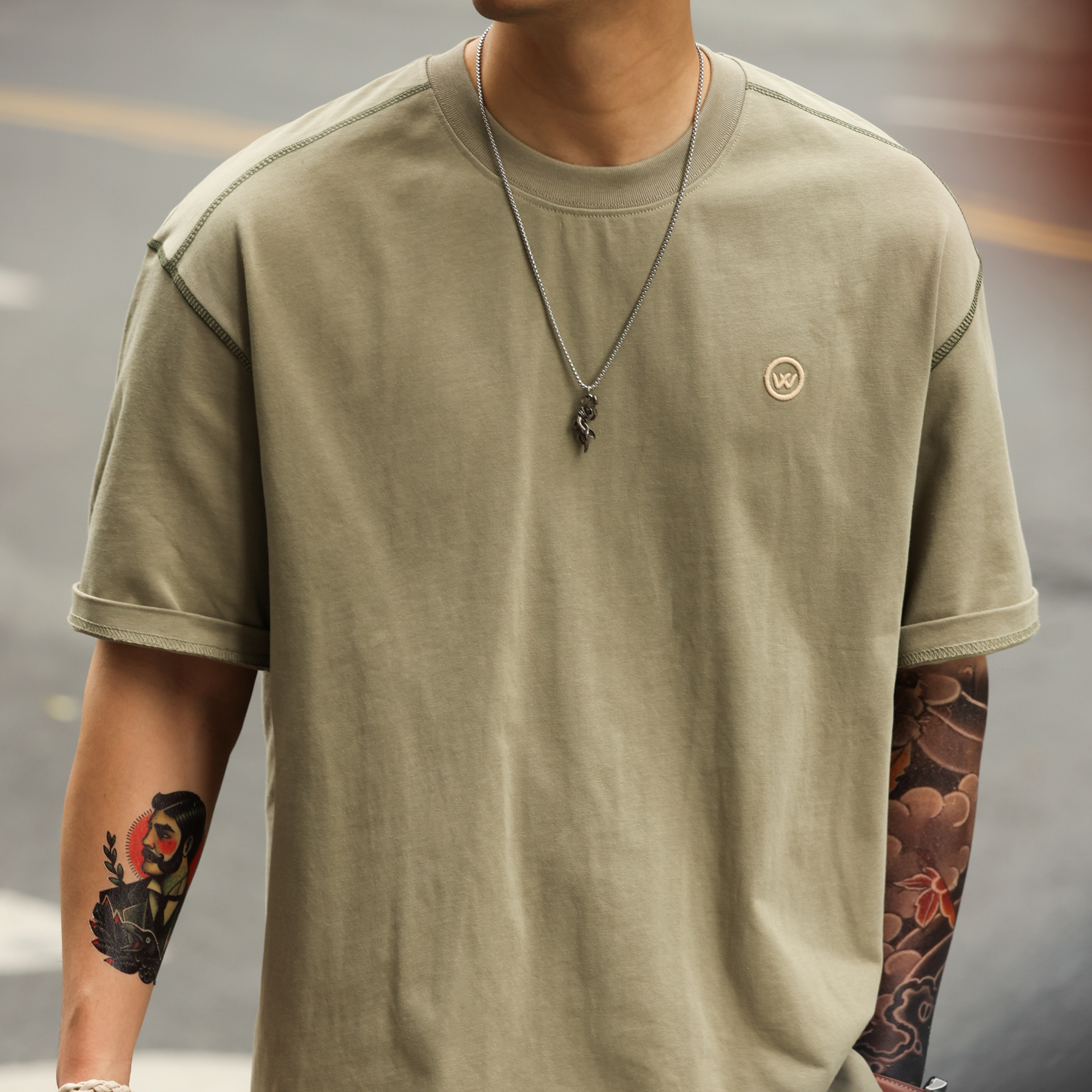 夏季300g重磅純棉短袖T恤男美式休閒撞線高密刺繡打底衫