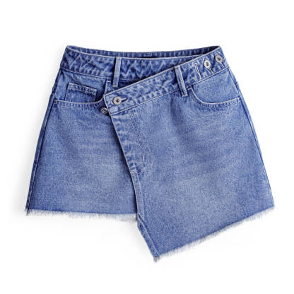 解構感水洗藍牛仔半裙春夏復古圍裹式不規則半身裙a字短裙女