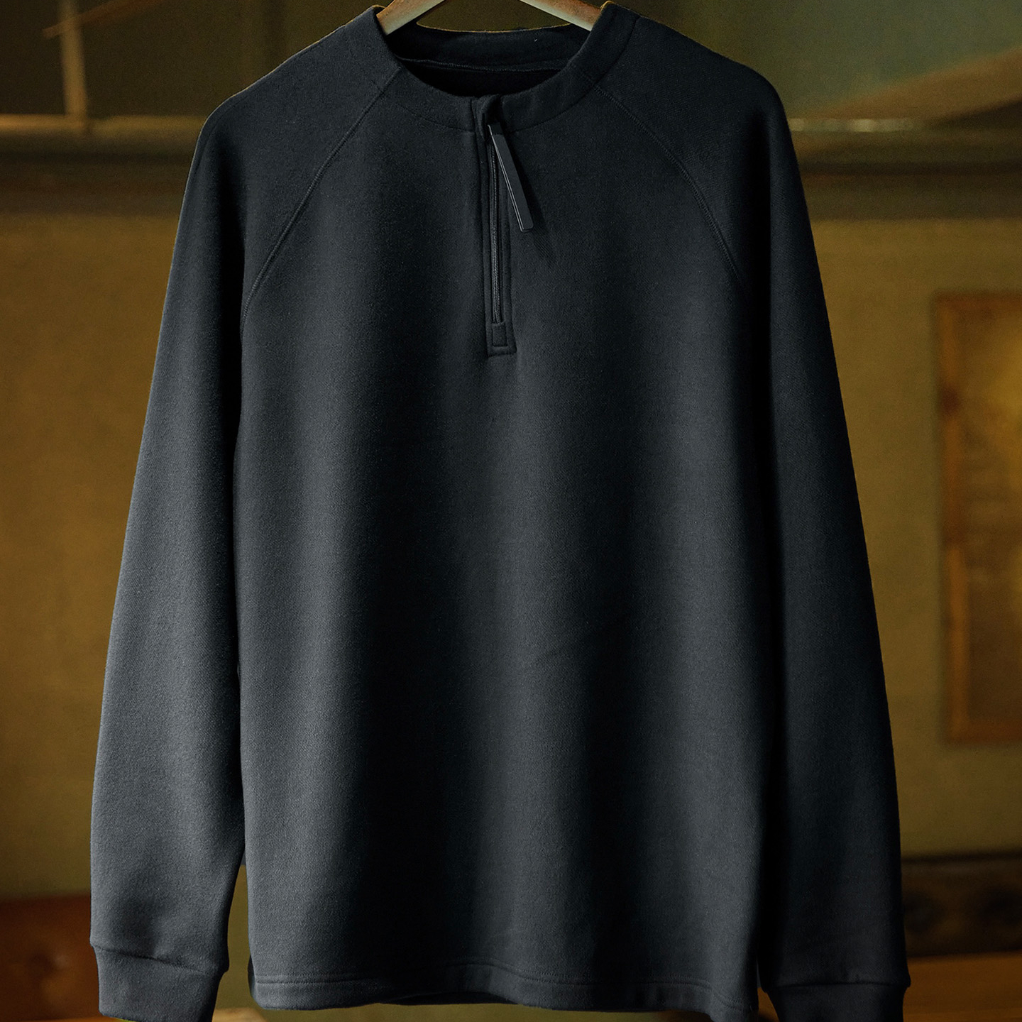 美式復古黑色半拉鍊長袖t恤男2025秋季新款插肩袖打底衫內搭上衣