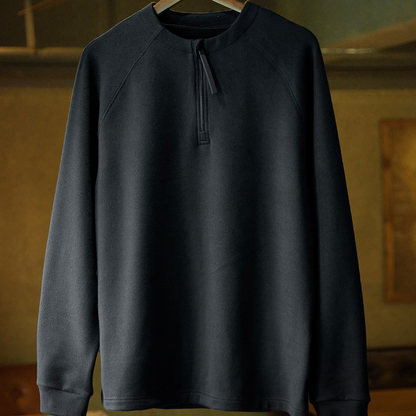 美式復古黑色半拉鍊長袖t恤男2025秋季新款插肩袖打底衫內搭上衣