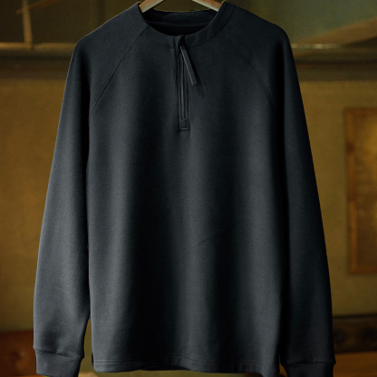 美式復古黑色半拉鍊長袖t恤男2025秋季新款插肩袖打底衫內搭上衣