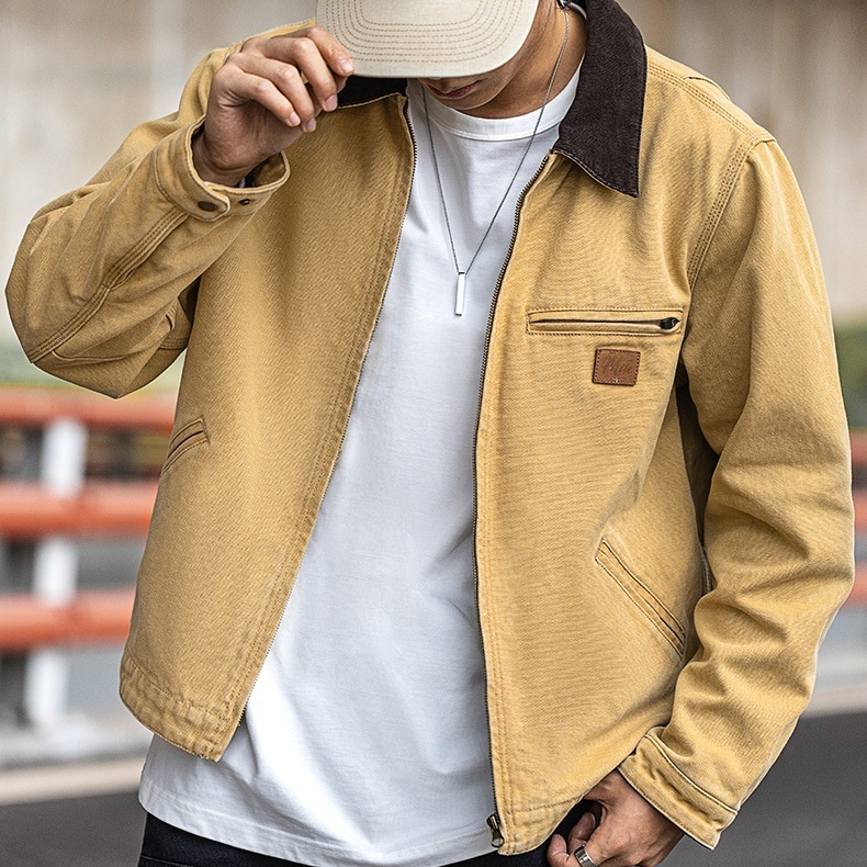 MRA美式復古穀倉底特律工裝夾克巴恩風行政翻領帆布外套男秋