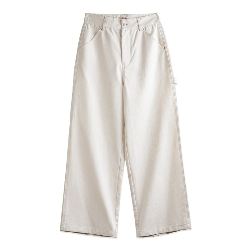 棉籽殼白色伐木工直筒褲純棉百搭休閒褲美式復古工裝褲夏季女-Retro's Wear