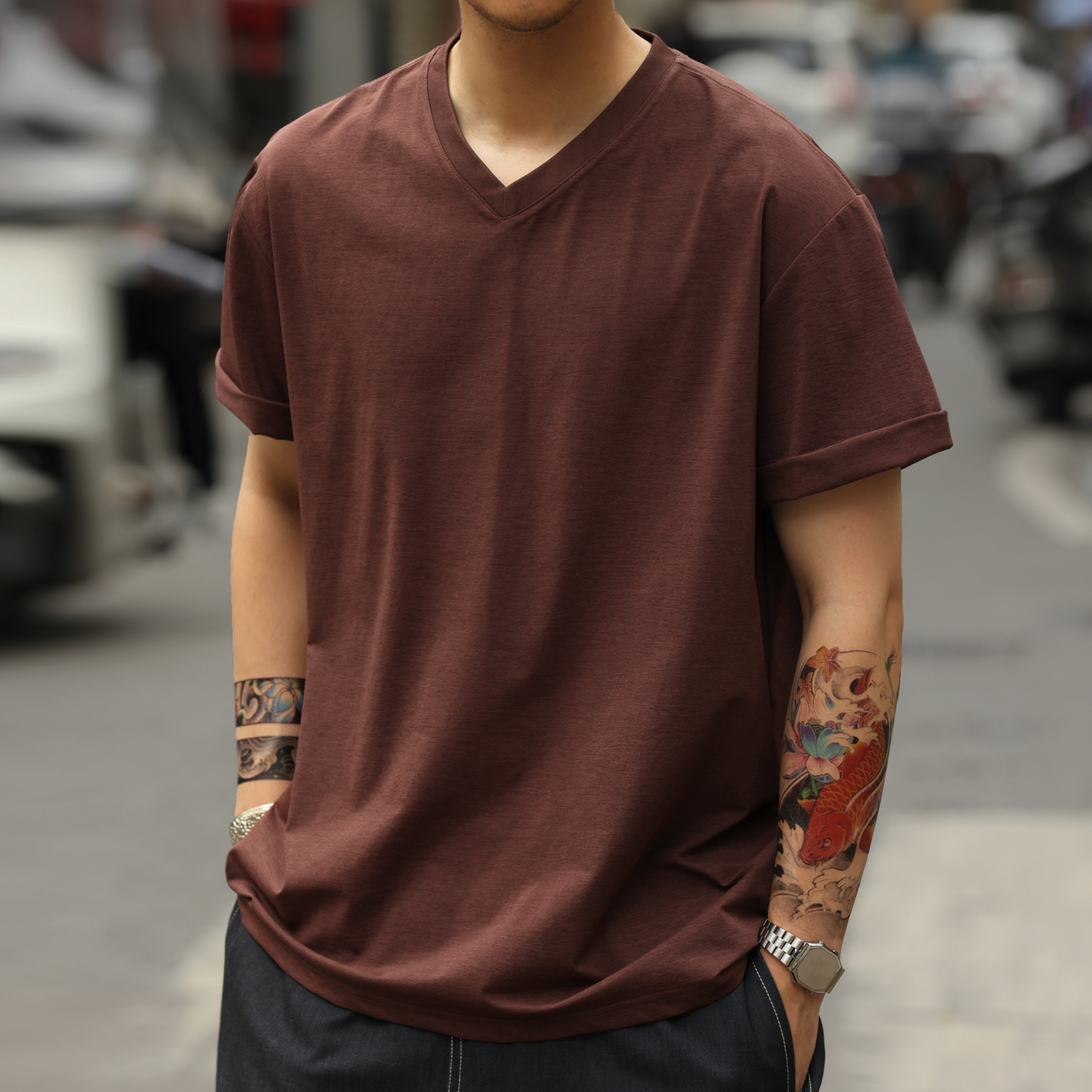 索羅娜生物基小V領短袖T恤男戶外160g輕量感速幹打底衫