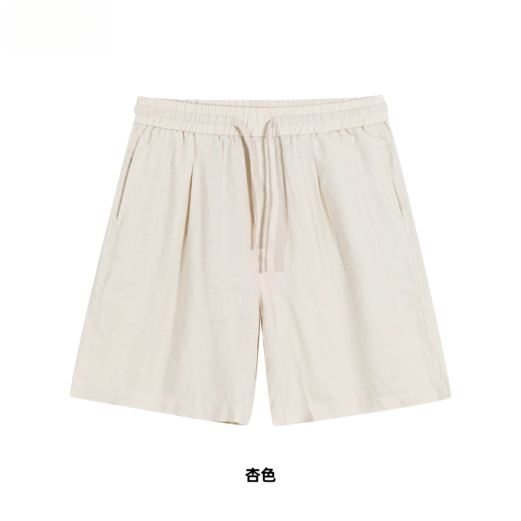 夏日休閒100%亞麻短褲男抽繩鬆緊腰設計透氣通勤五分褲