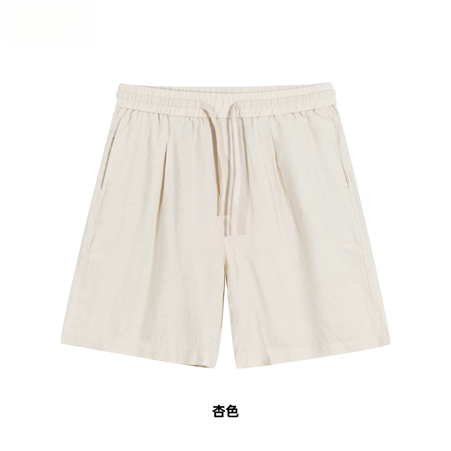 夏日休閒100%亞麻短褲男抽繩鬆緊腰設計透氣通勤五分褲