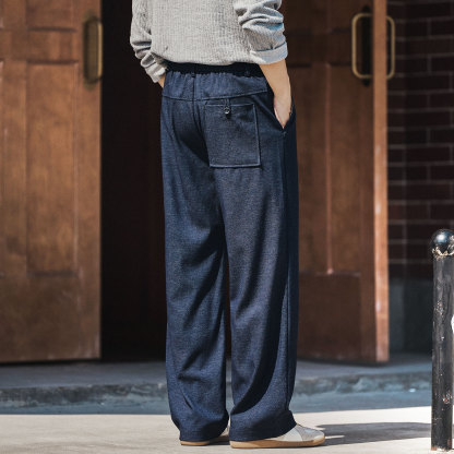 美式潮流水洗原色老錢風休閒褲男秋冬新款寬鬆直筒闊腿褲子