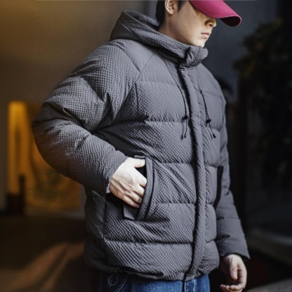 美式泡泡紗羽絨服90白鴨絨高蓬鬆度肌理感連帽外套男秋冬