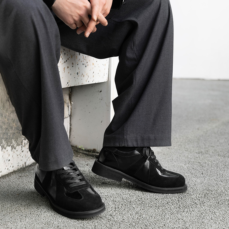 方頭德訓皮鞋男鞋2025新款黑色厚底增高商務通勤休閒潮鞋子冬