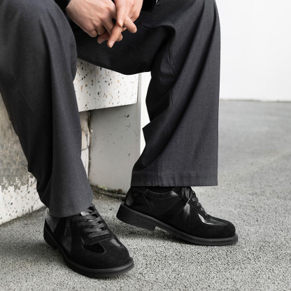 方頭德訓皮鞋男鞋2025新款黑色厚底增高商務通勤休閒潮鞋子冬